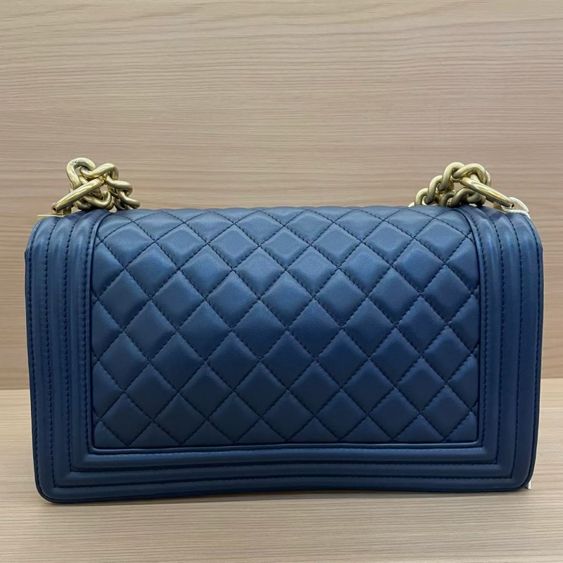 Chanel 藍金 LEBOY 羊皮 中號 菱格金扣鏈條包 有卡 有塵袋 無盒子 尺寸底長25*高15寬8*-1