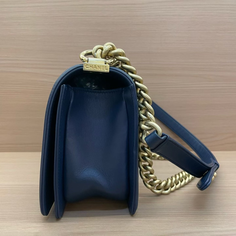 Chanel 藍金 LEBOY 羊皮 中號 菱格金扣鏈條包 有卡 有塵袋 無盒子 尺寸底長25*高15寬8*-2