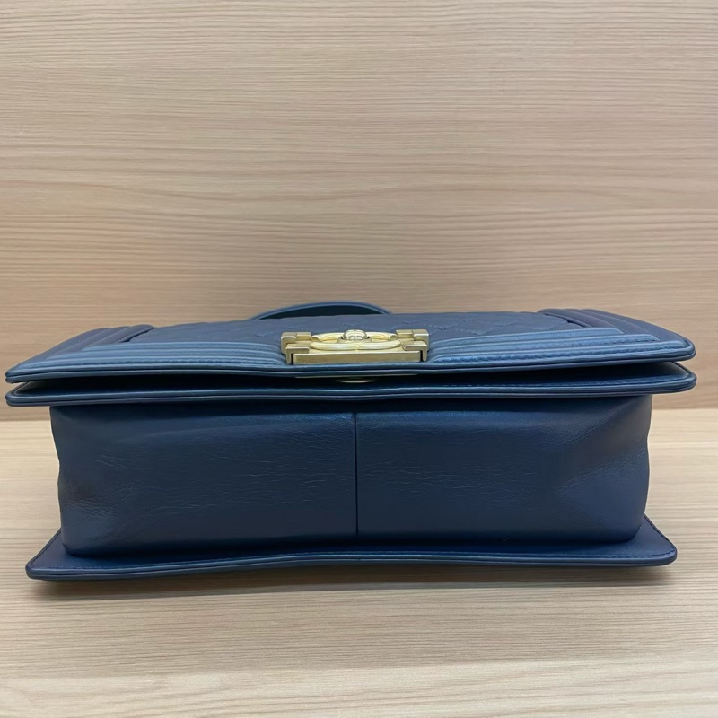 Chanel 藍金 LEBOY 羊皮 中號 菱格金扣鏈條包 有卡 有塵袋 無盒子 尺寸底長25*高15寬8*-5