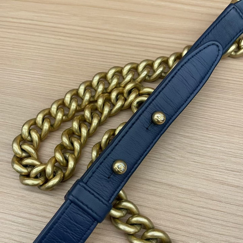 Chanel 藍金 LEBOY 羊皮 中號 菱格金扣鏈條包 有卡 有塵袋 無盒子 尺寸底長25*高15寬8*-8