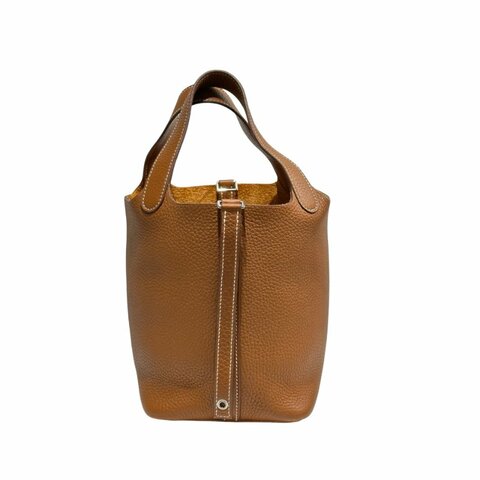 HERMÈS Clemence leather Picotin Handbag Brown PHW