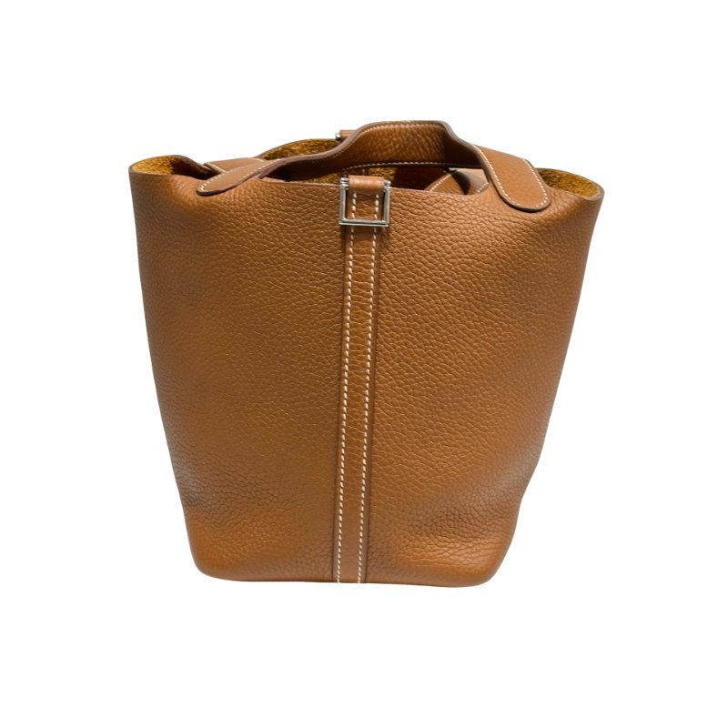 HERMÈS Clemence leather Picotin Handbag Brown PHW-2