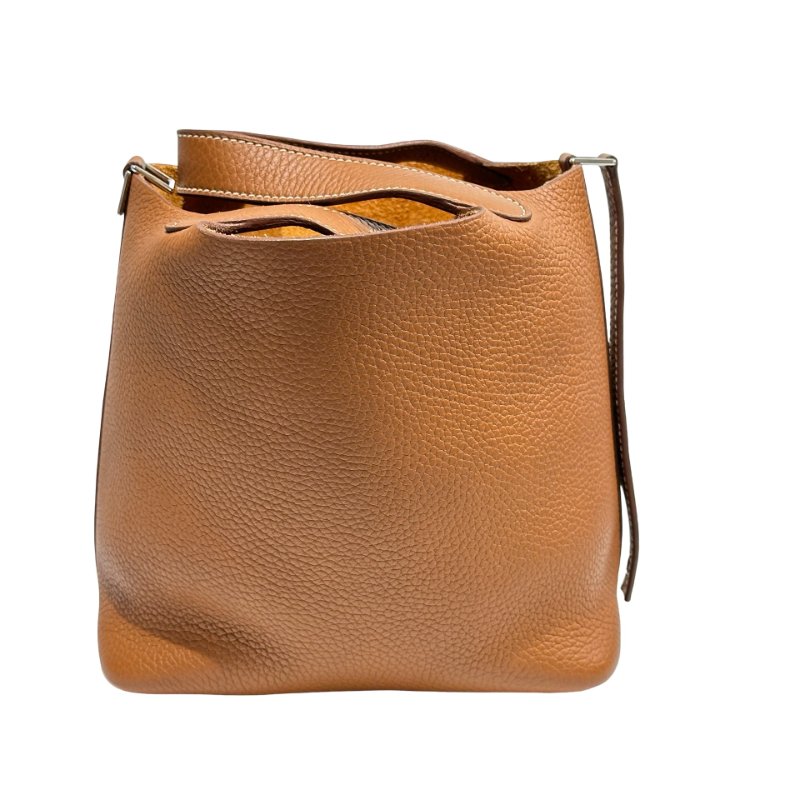 HERMÈS Clemence leather Picotin Handbag Brown PHW-3