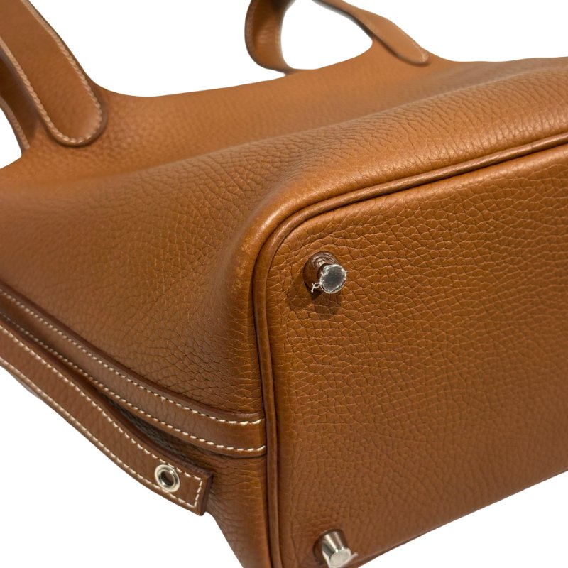 HERMÈS Clemence leather Picotin Handbag Brown PHW-6