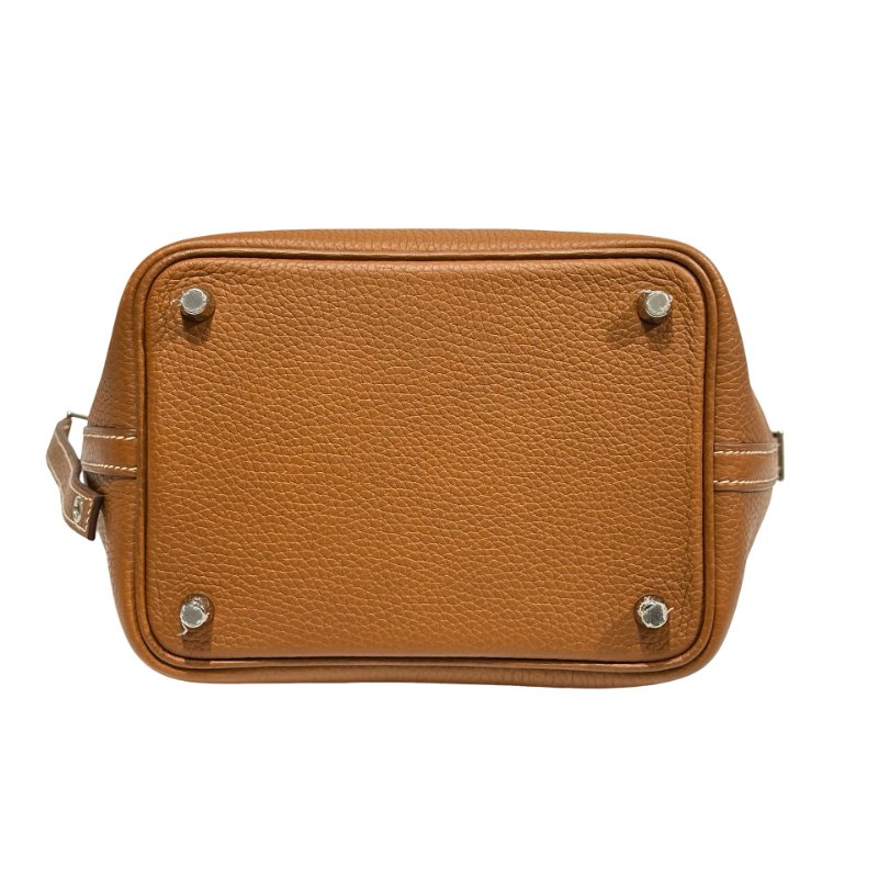 HERMÈS Clemence leather Picotin Handbag Brown PHW-7