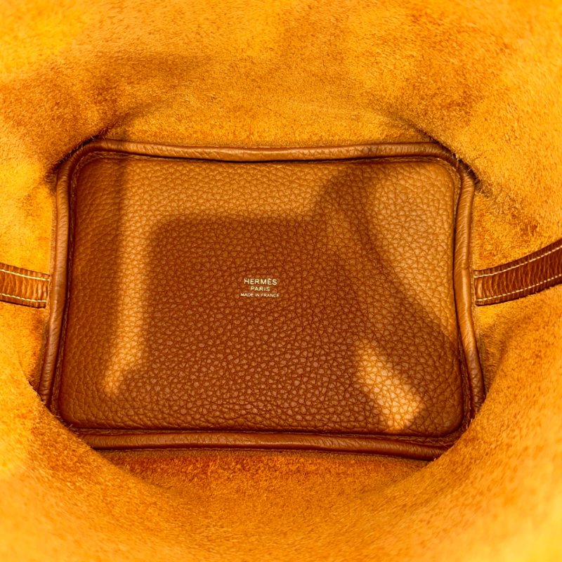 HERMÈS Clemence leather Picotin Handbag Brown PHW-9