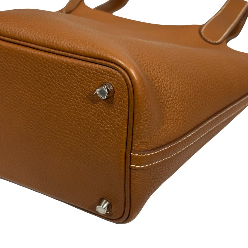 HERMÈS Clemence leather Picotin Handbag Brown PHW-11