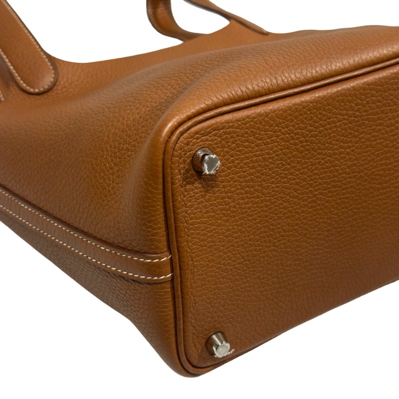 HERMÈS Clemence leather Picotin Handbag Brown PHW-12