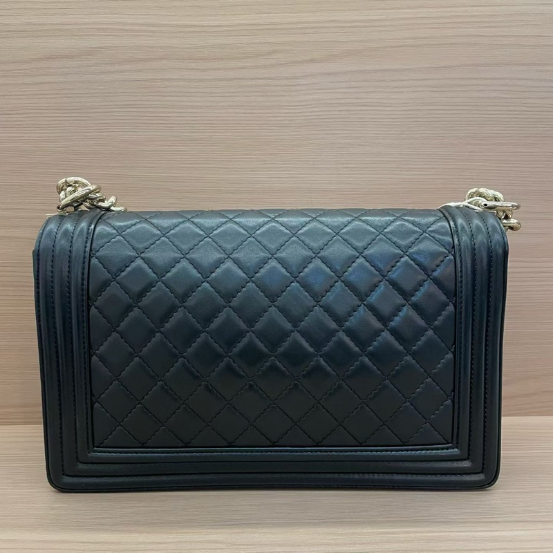 Chanel 黑銀LEBOY   中大號 2017年 23開 牛皮鏈條包 有塵袋 無卡 無盒子 尺寸底長 28*高17*寬8*-1