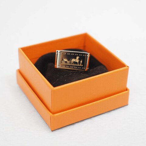 Hermes 方形馬車淺金色絲巾扣