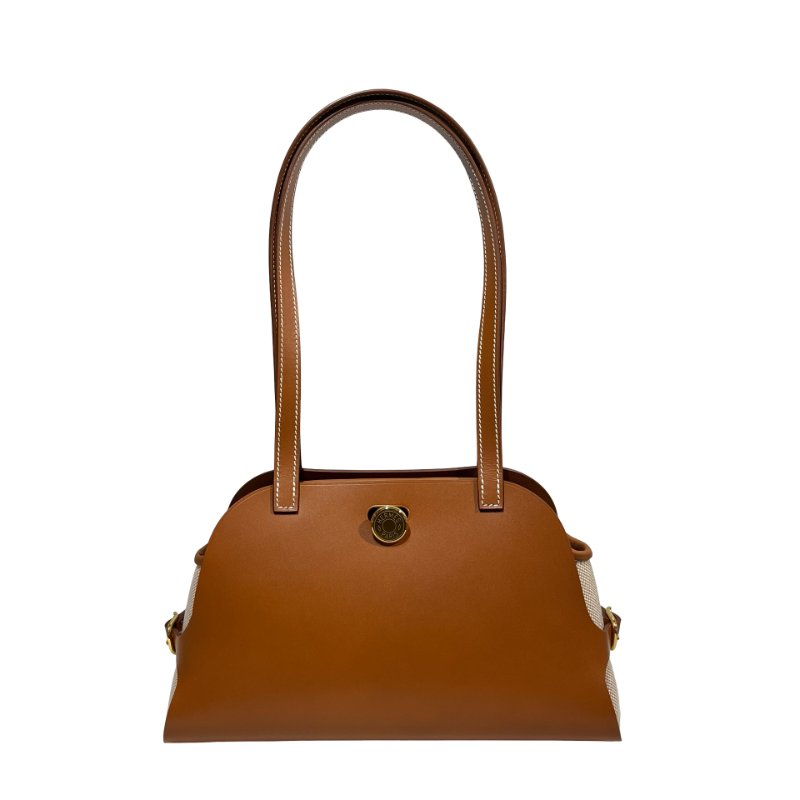 Hermès Swift leather Canvas SAC TABLIER SELLIER Shoulder Bag Brown GHW-1