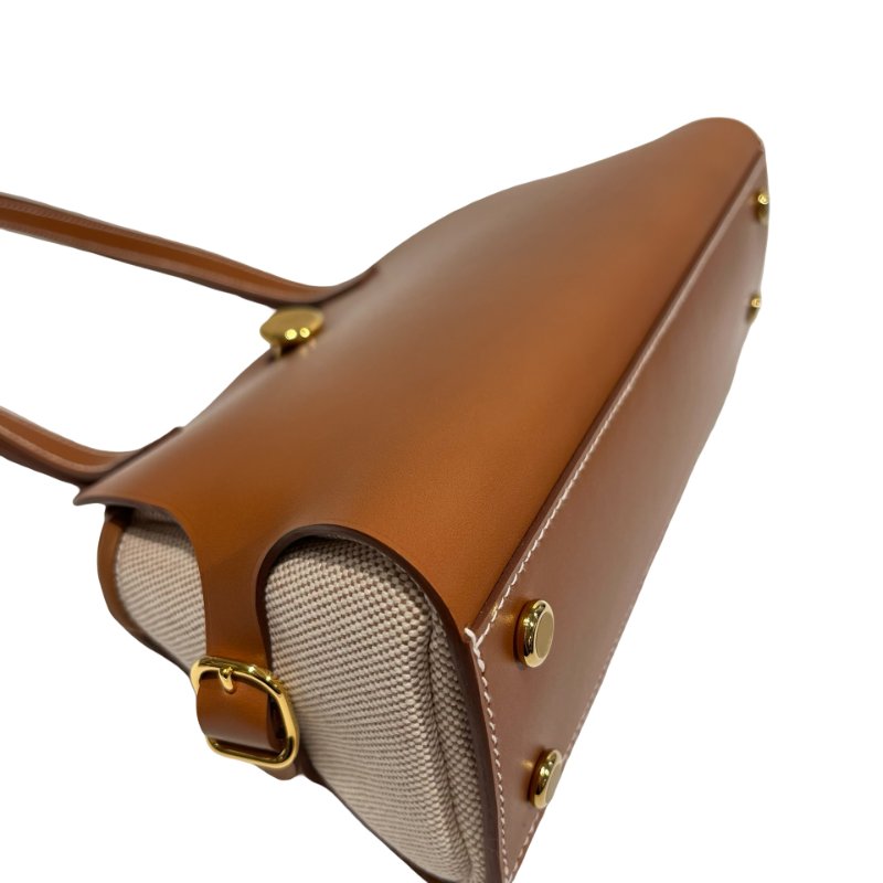 Hermès Swift leather Canvas SAC TABLIER SELLIER Shoulder Bag Brown GHW-3