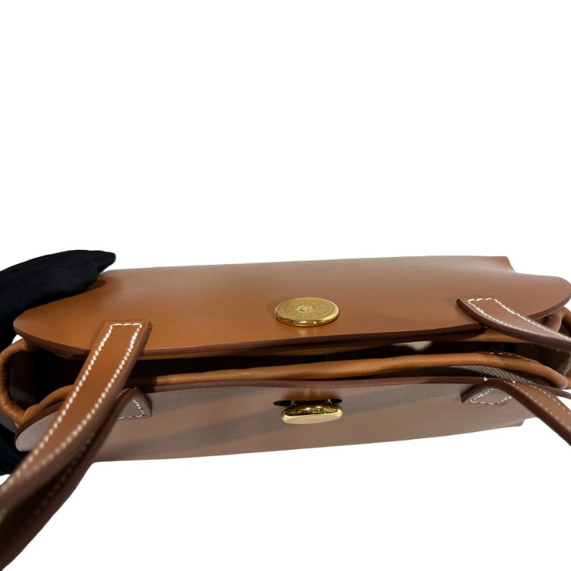 Hermès Swift leather Canvas SAC TABLIER SELLIER Shoulder Bag Brown GHW-7