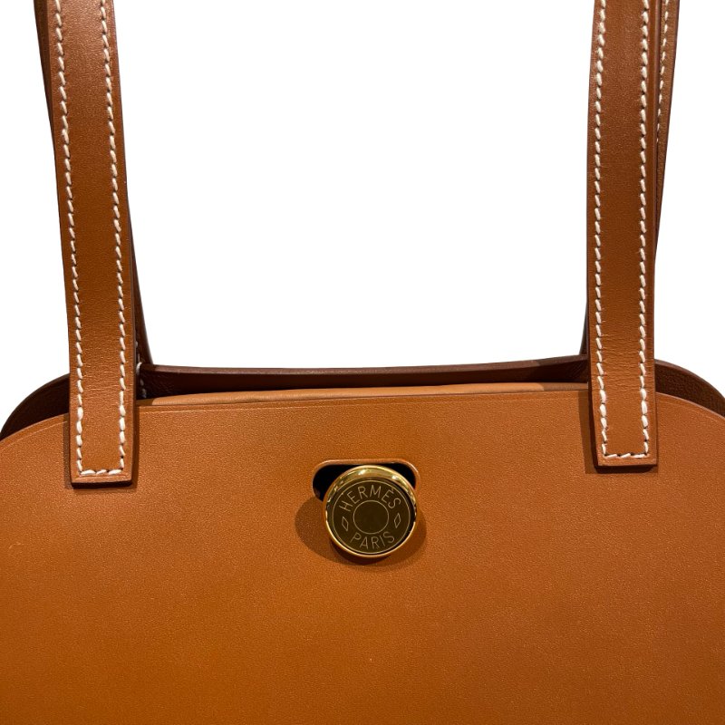 Hermès Swift leather Canvas SAC TABLIER SELLIER Shoulder Bag Brown GHW-9