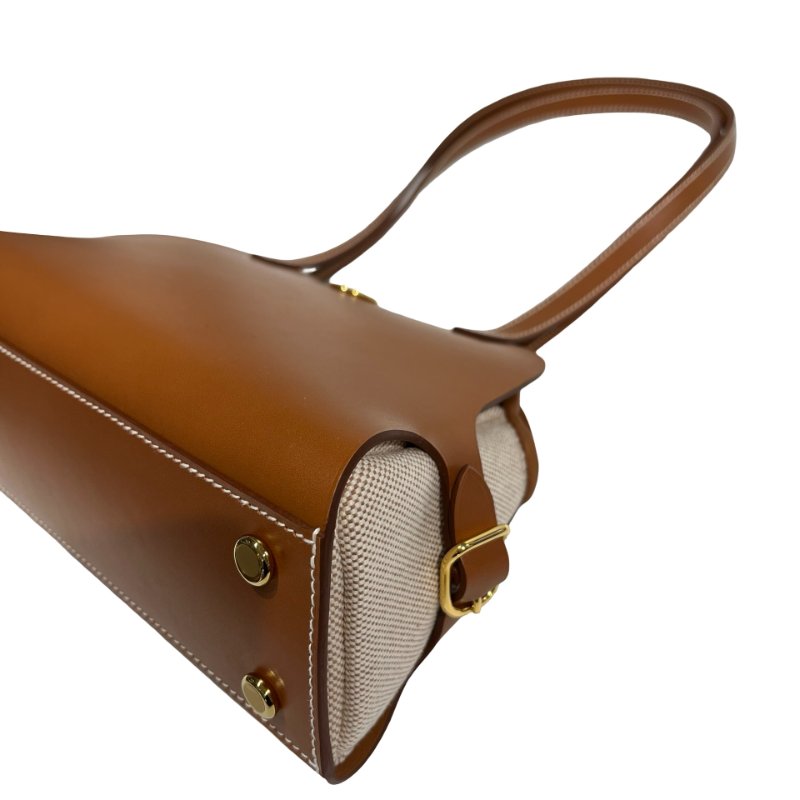 Hermès Swift leather Canvas SAC TABLIER SELLIER Shoulder Bag Brown GHW-12