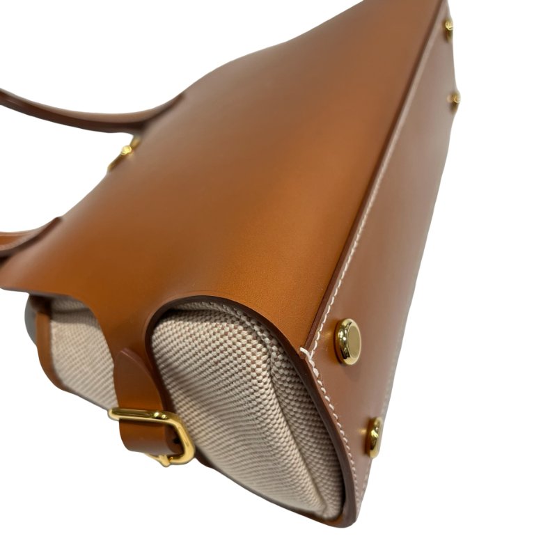 Hermès Swift leather Canvas SAC TABLIER SELLIER Shoulder Bag Brown GHW-13