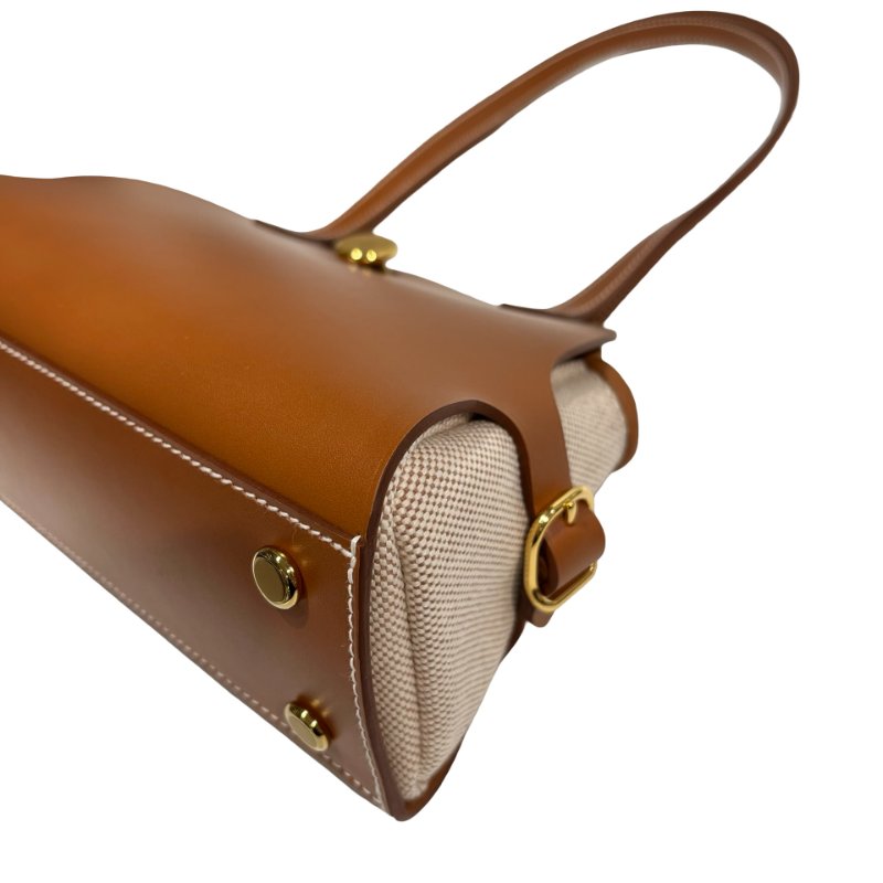 Hermès Swift leather Canvas SAC TABLIER SELLIER Shoulder Bag Brown GHW-14