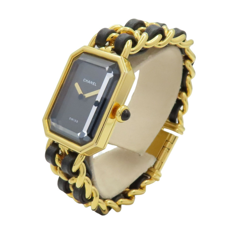 黑色錶盤 鍍金 皮革錶帶 Premiere S 石英腕錶【CHANEL 香奈兒】 H0001-1