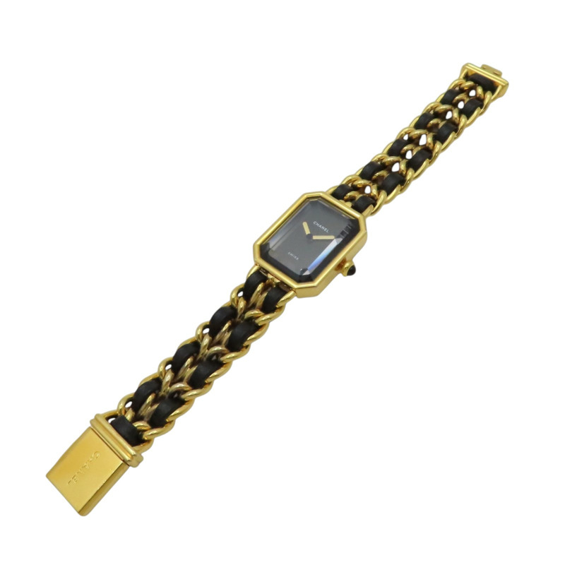 黑色錶盤 鍍金 皮革錶帶 Premiere S 石英腕錶【CHANEL 香奈兒】 H0001-7