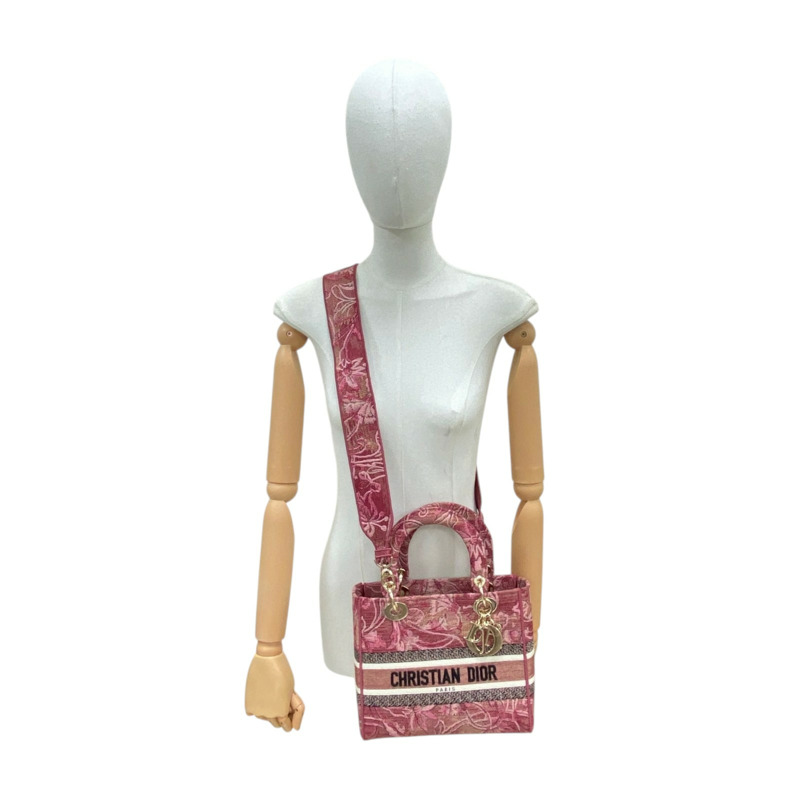 粉紅色 刺繡帆布 Lady D-Lite 两用包【Dior 迪奧 】 M0565ORWL_M33E-8