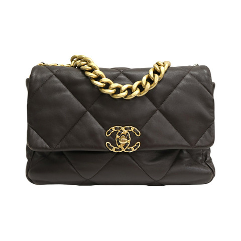 棕色 羊皮 19 口蓋 鍊帶 兩用包【CHANEL 香奈兒】 AS1160