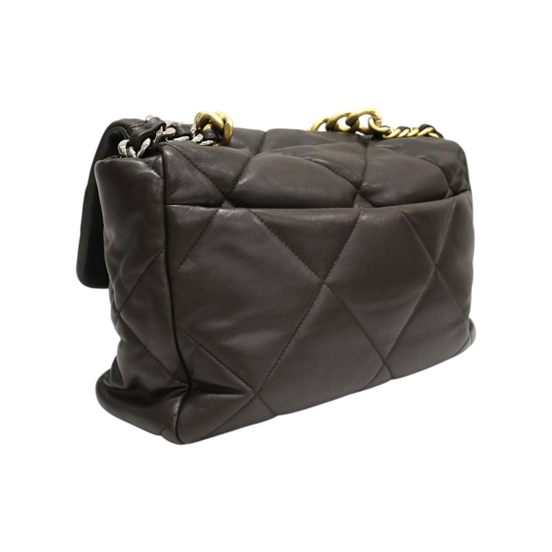 棕色 羊皮 19 口蓋 鍊帶 兩用包【CHANEL 香奈兒】 AS1160-1