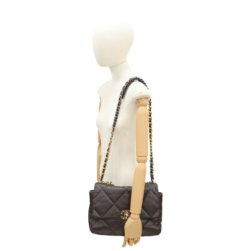 棕色 羊皮 19 口蓋 鍊帶 兩用包【CHANEL 香奈兒】 AS1160-6