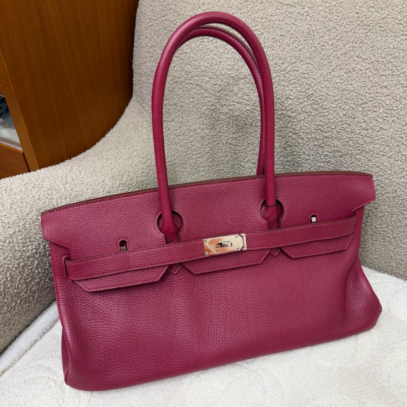 中古 愛馬仕 Hermès JPG Shoulder Birkin 42 銀色五金 Rubis 紅寶石色手袋-0