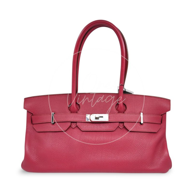 中古 愛馬仕 Hermès JPG Shoulder Birkin 42 銀色五金 Rubis 紅寶石色手袋-1