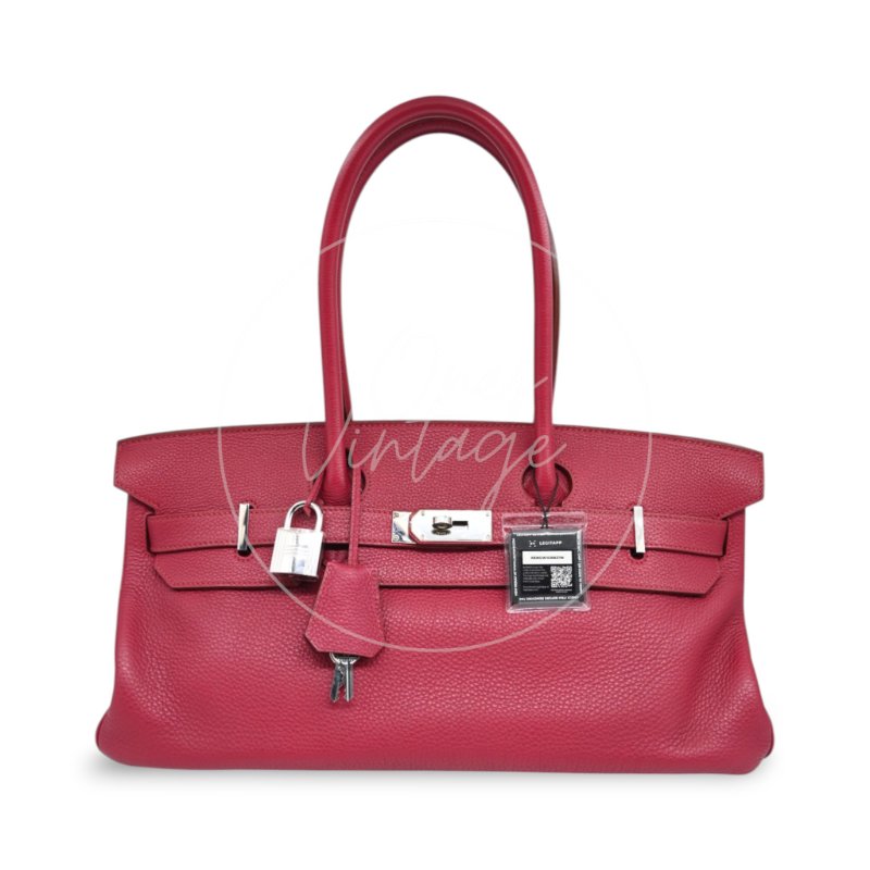 中古 愛馬仕 Hermès JPG Shoulder Birkin 42 銀色五金 Rubis 紅寶石色手袋-8