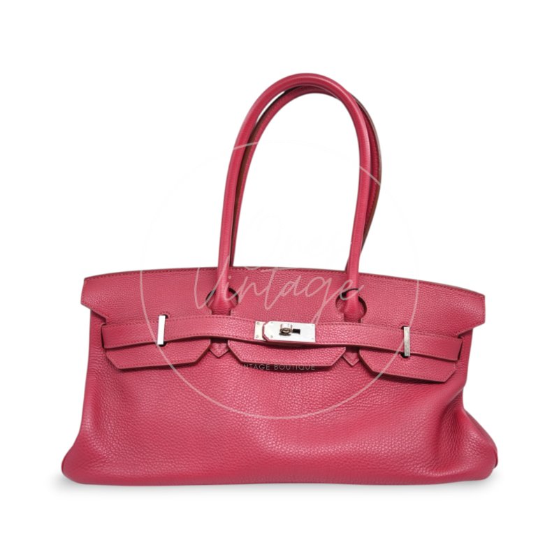 中古 愛馬仕 Hermès JPG Shoulder Birkin 42 銀色五金 Rubis 紅寶石色手袋-9