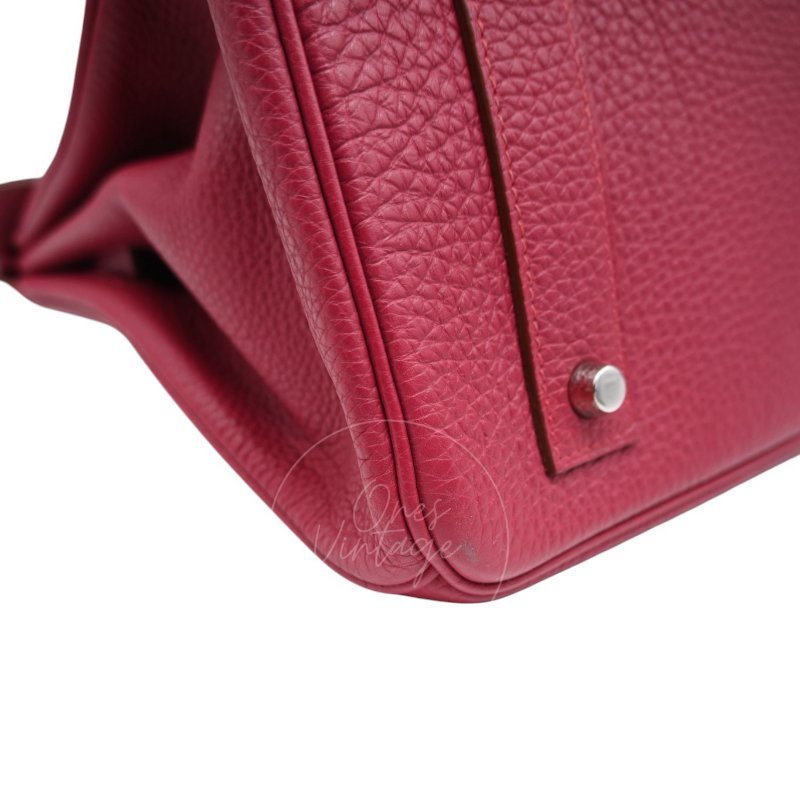 中古 愛馬仕 Hermès JPG Shoulder Birkin 42 銀色五金 Rubis 紅寶石色手袋-12