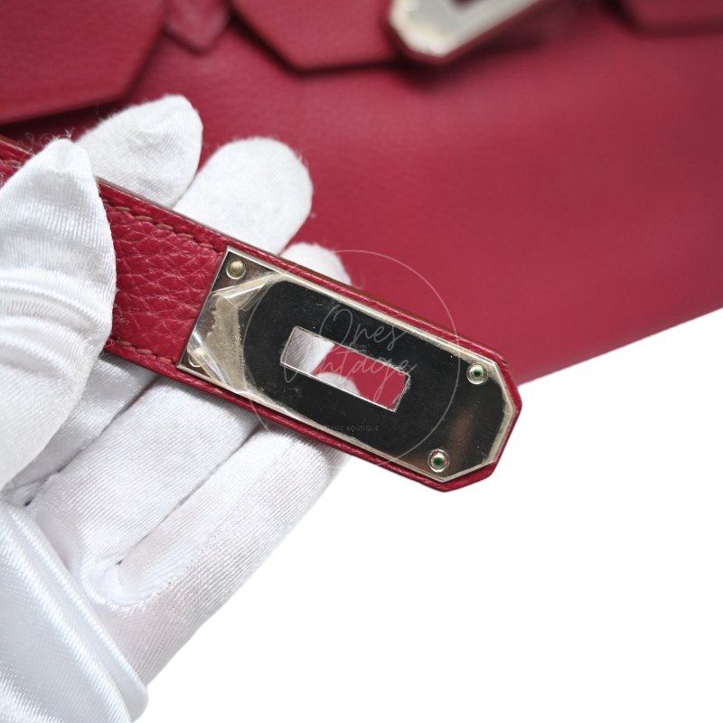 中古 愛馬仕 Hermès JPG Shoulder Birkin 42 銀色五金 Rubis 紅寶石色手袋-24
