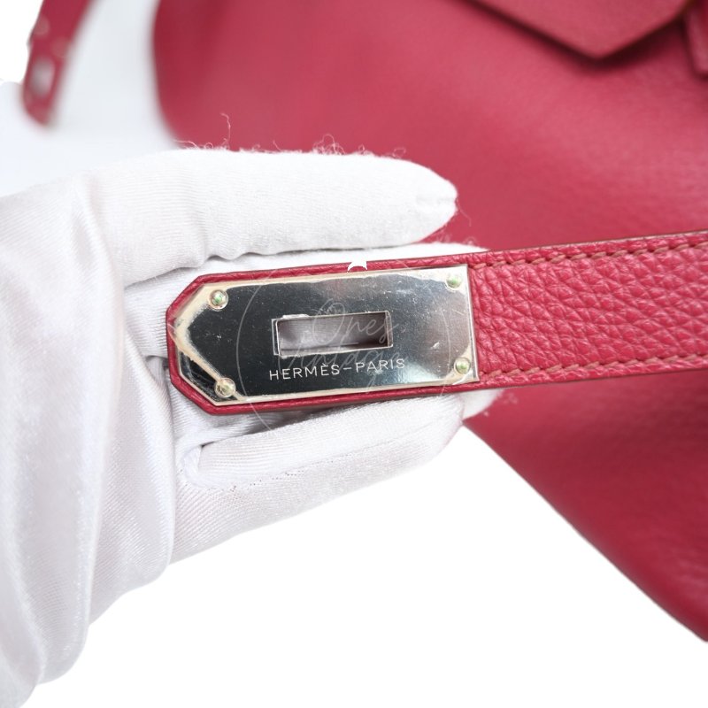 中古 愛馬仕 Hermès JPG Shoulder Birkin 42 銀色五金 Rubis 紅寶石色手袋-26