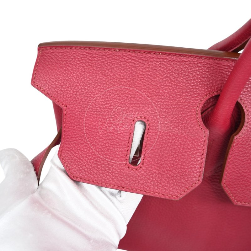 中古 愛馬仕 Hermès JPG Shoulder Birkin 42 銀色五金 Rubis 紅寶石色手袋-34