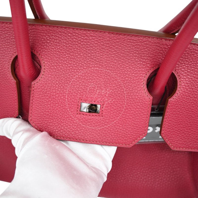 中古 愛馬仕 Hermès JPG Shoulder Birkin 42 銀色五金 Rubis 紅寶石色手袋-35