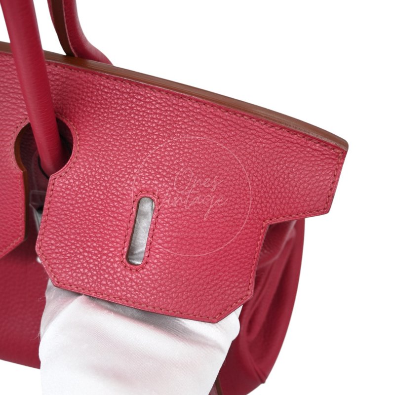 中古 愛馬仕 Hermès JPG Shoulder Birkin 42 銀色五金 Rubis 紅寶石色手袋-36