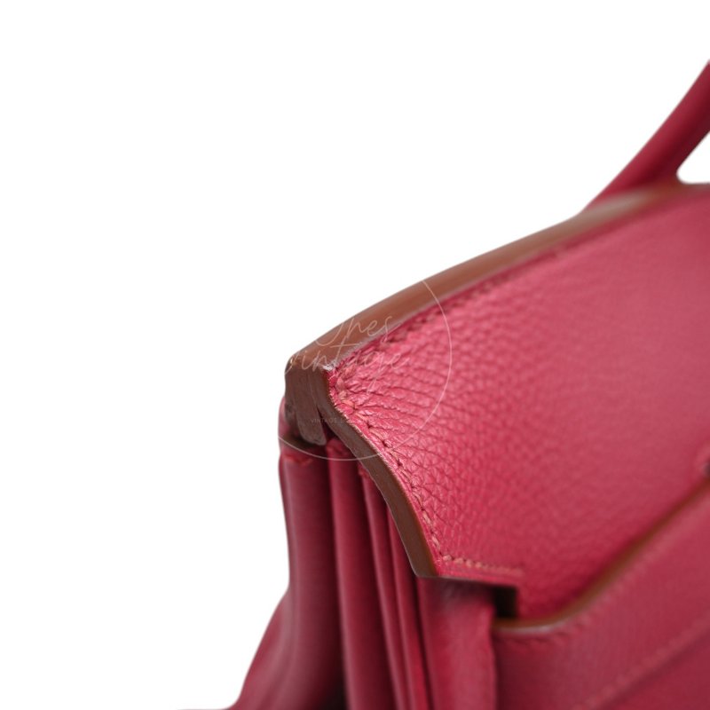 中古 愛馬仕 Hermès JPG Shoulder Birkin 42 銀色五金 Rubis 紅寶石色手袋-42