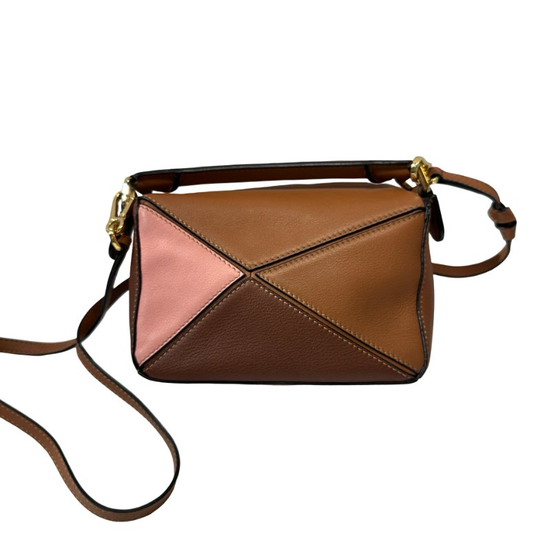 Loewe Calfskin Leather Puzzle Mini Cross Body Bag Brown Pink GHW-1