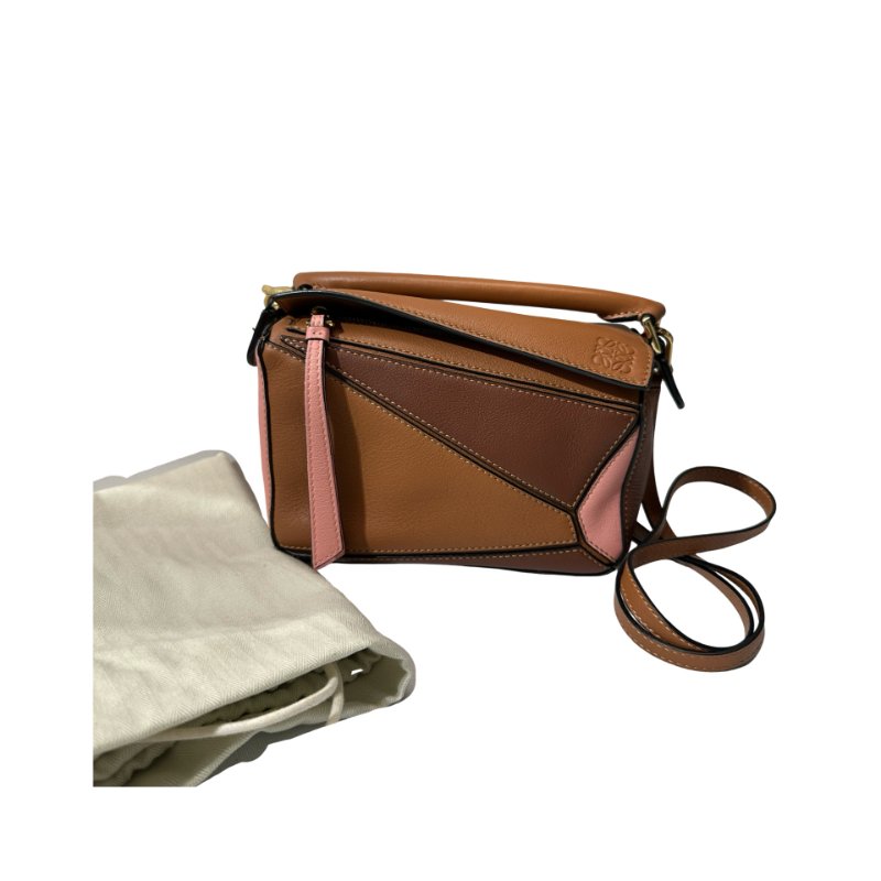 Loewe Calfskin Leather Puzzle Mini Cross Body Bag Brown Pink GHW-2