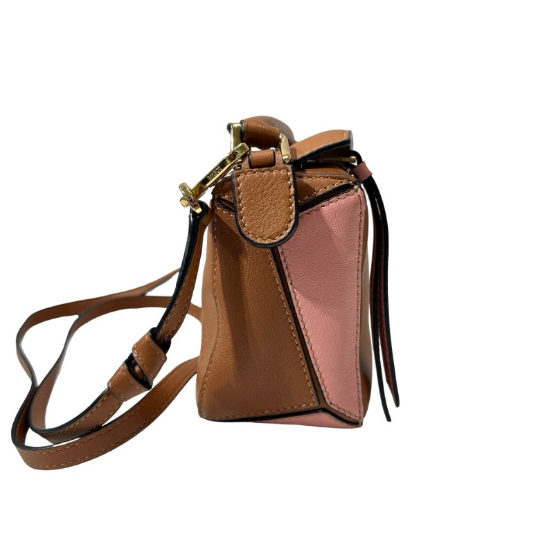Loewe Calfskin Leather Puzzle Mini Cross Body Bag Brown Pink GHW-5