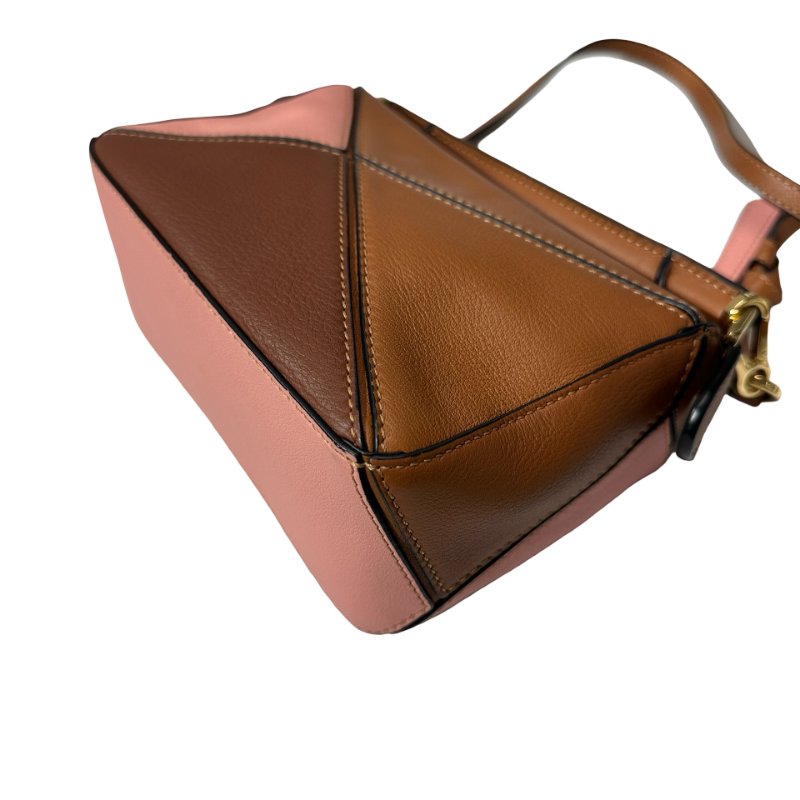 Loewe Calfskin Leather Puzzle Mini Cross Body Bag Brown Pink GHW-6