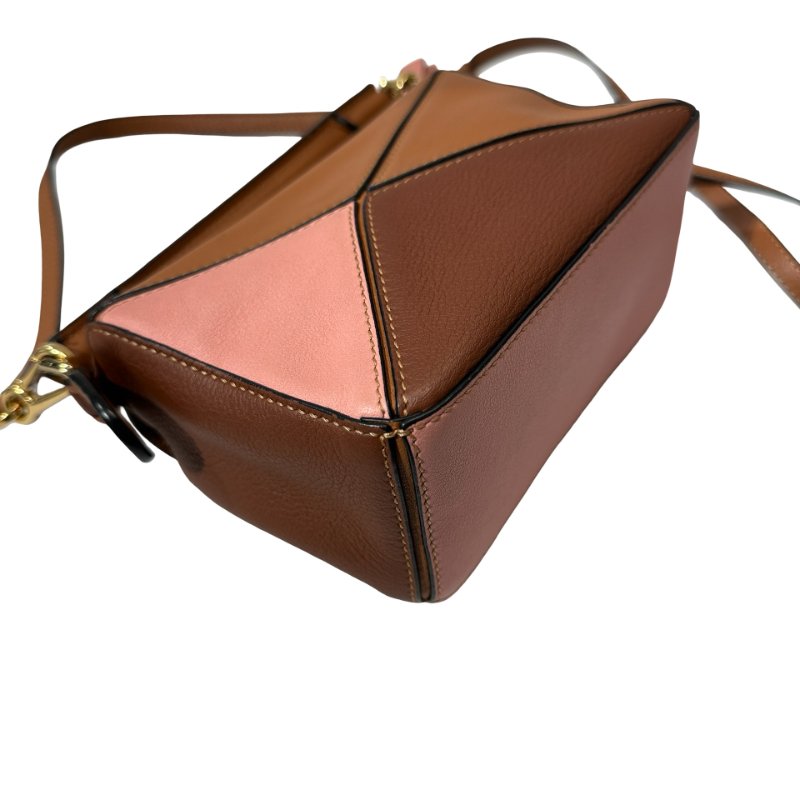 Loewe Calfskin Leather Puzzle Mini Cross Body Bag Brown Pink GHW-7