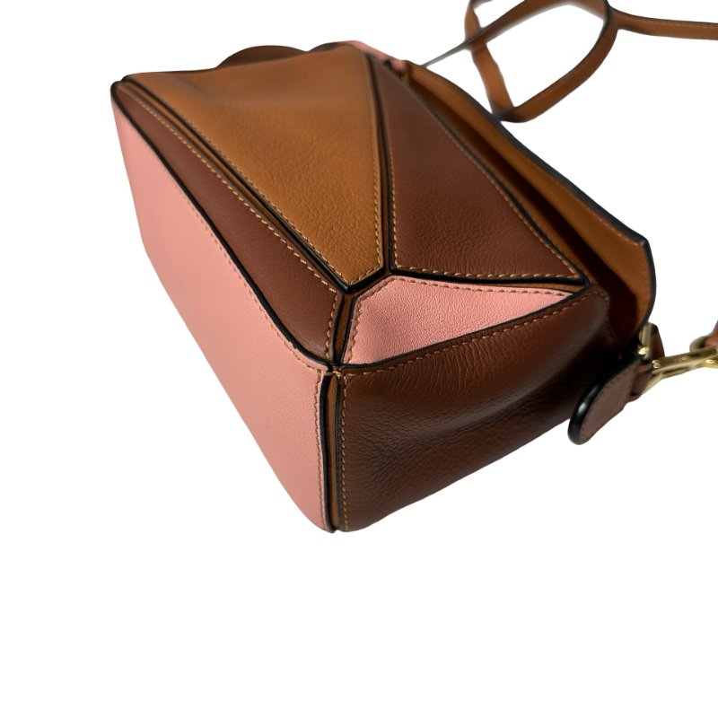 Loewe Calfskin Leather Puzzle Mini Cross Body Bag Brown Pink GHW-8