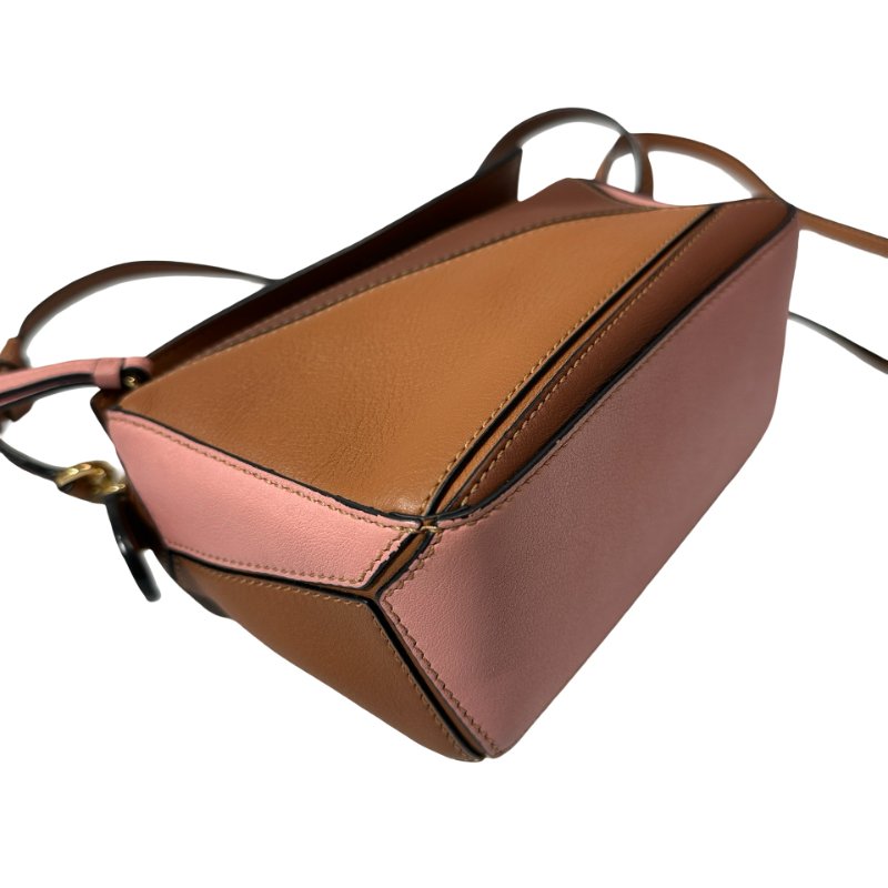 Loewe Calfskin Leather Puzzle Mini Cross Body Bag Brown Pink GHW-9