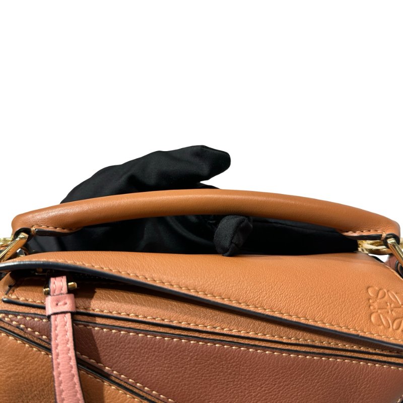 Loewe Calfskin Leather Puzzle Mini Cross Body Bag Brown Pink GHW-12