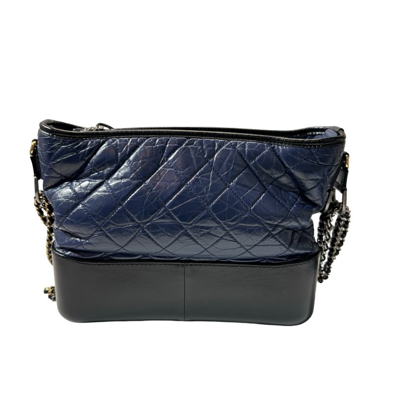 CHANEL Lambskin Leather Gabrielle Cross Body Bag Navy GHW-1