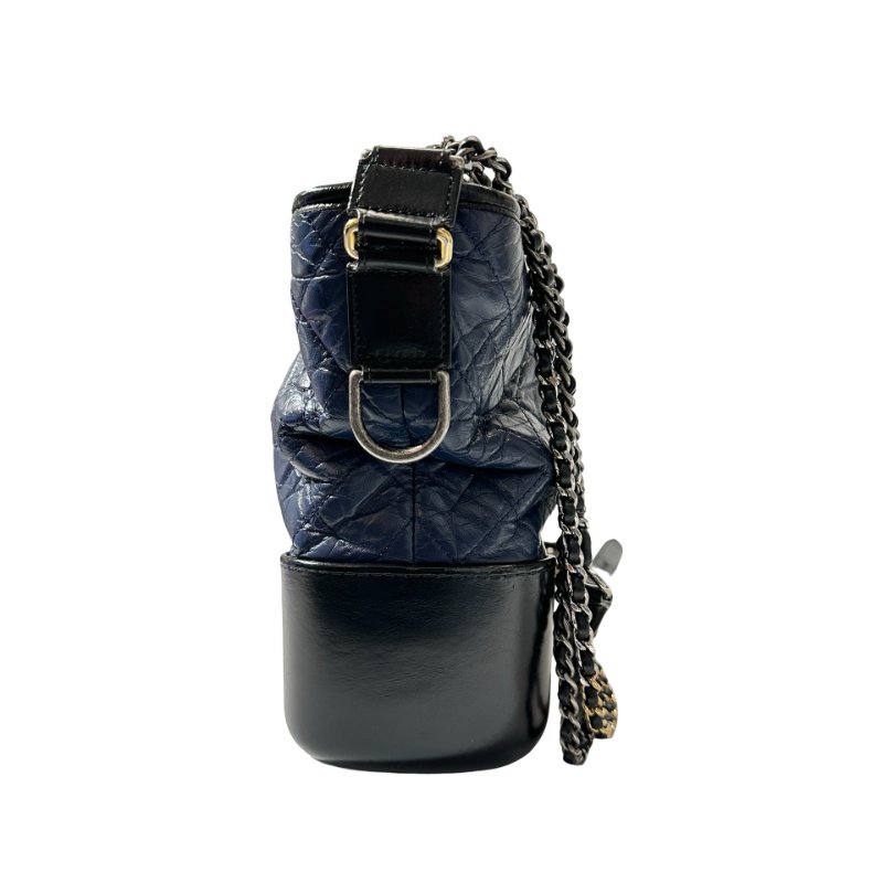 CHANEL Lambskin Leather Gabrielle Cross Body Bag Navy GHW-3