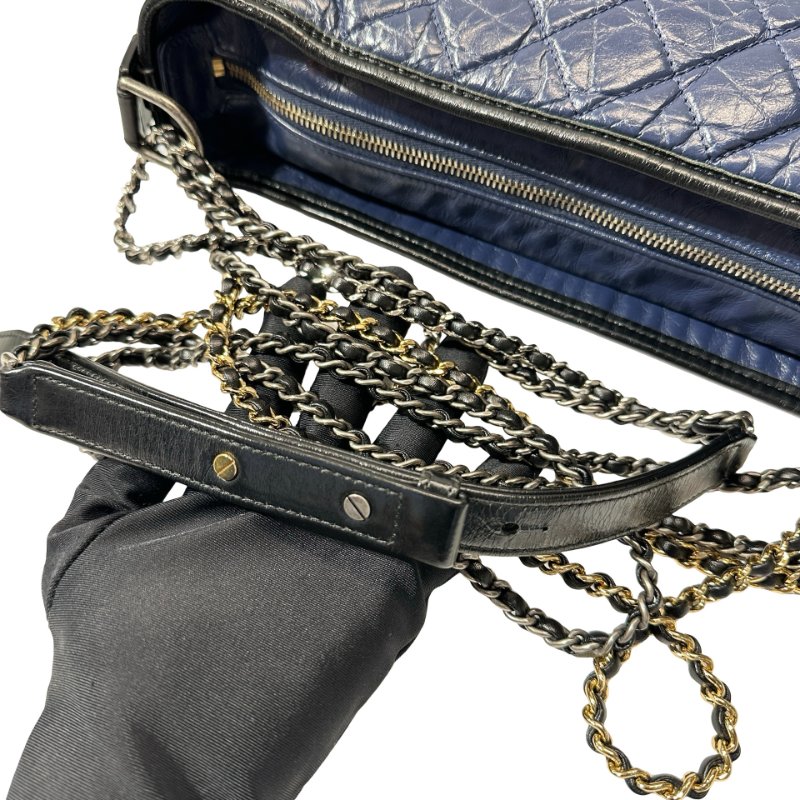 CHANEL Lambskin Leather Gabrielle Cross Body Bag Navy GHW-12