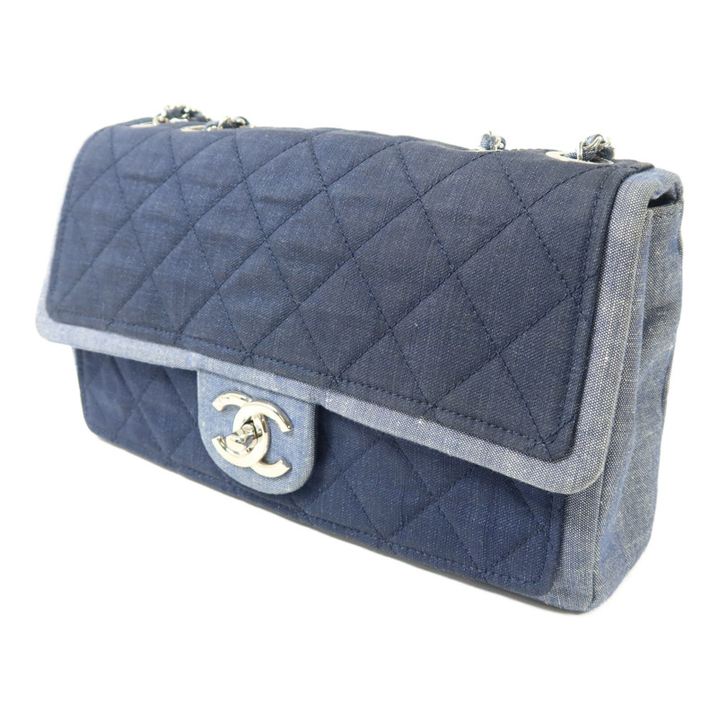 CHANEL 牛仔布Flag Bag鏈帶手挽肩背兩用袋-1